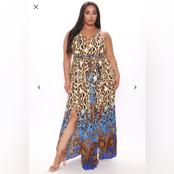 Fashion Nova Leopard Print Maxi Dress with Blue Hem - Picture 4 of 12